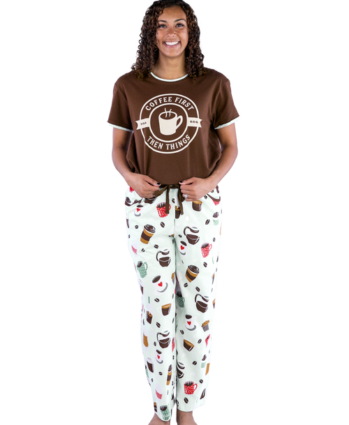 lazy one Coffee First Women's Regular Fit PJ Set
