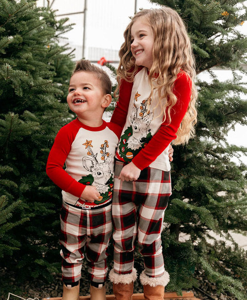 Lazy One Deer Christmas Kid's Long Sleeve PJ's