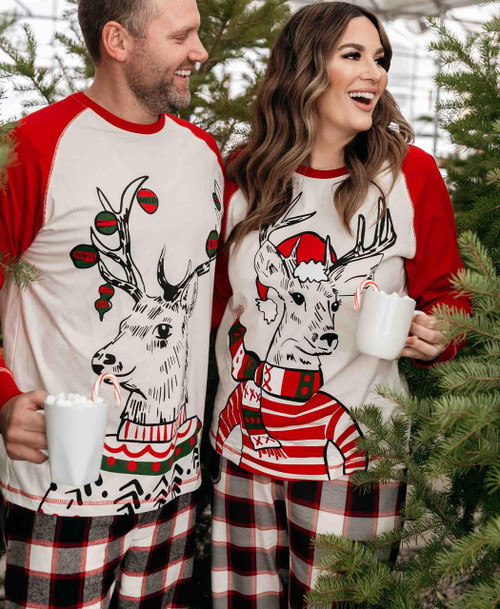 Lazy One Deer Christmas Men's Long Sleeve PJ Tee
