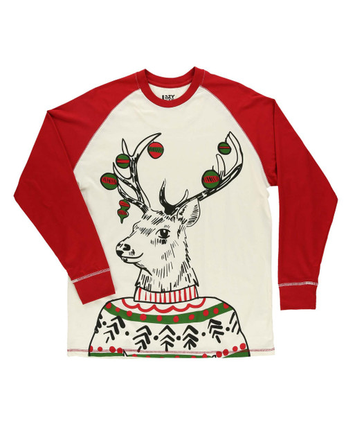 Lazy One Deer Christmas Men's Long Sleeve PJ Tee
