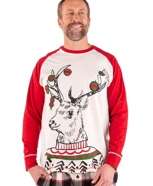 lazy one Deer Christmas Men's Long Sleeve PJ Tee