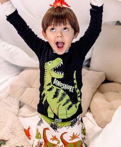 Lazy One Dinosnore Green Kid's Long Sleeve PJ's