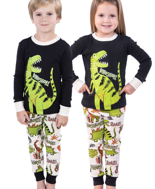 lazy one Dinosnore Green Kid's Long Sleeve PJ's