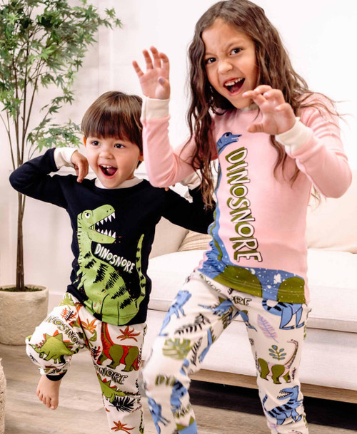 Lazy One Dinosnore Pink Kid's Long Sleeve PJ's