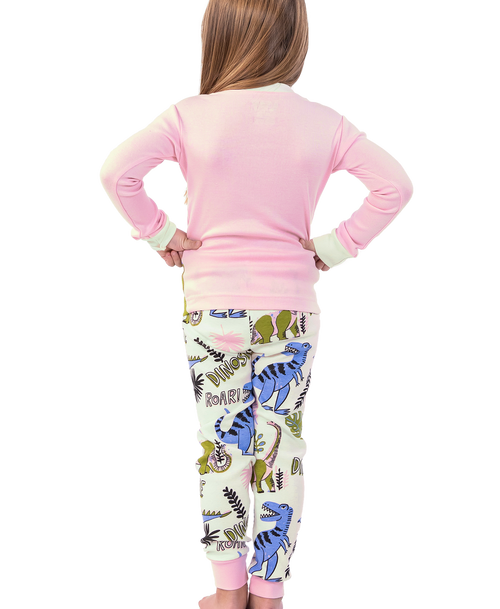 Lazy One Dinosnore Pink Kid's Long Sleeve PJ's