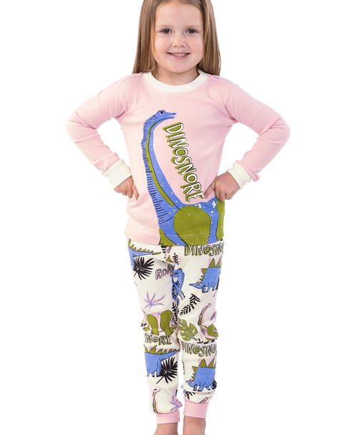 lazy one Dinosnore Pink Kid's Long Sleeve PJ's