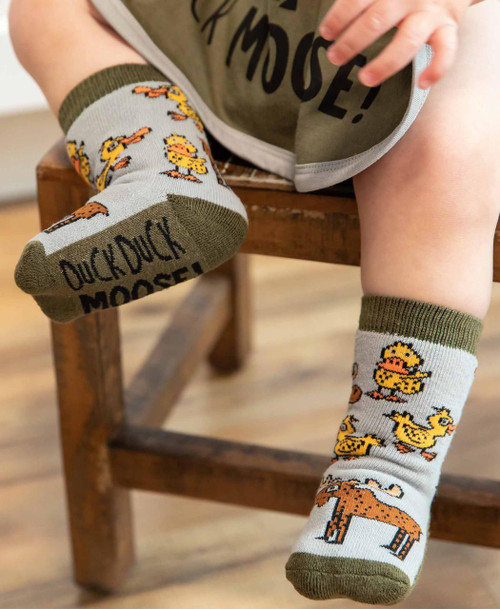 Lazy One Duck Duck Moose Grey Infant Sock