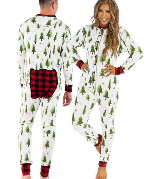 lazy one Evergreen Plaid Adult Onesie Flapjack