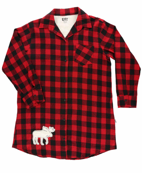 Lazy One Flannel Moose Plaid | Button Nightshirt