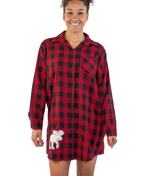 lazy one Flannel Moose Plaid | Button Nightshirt