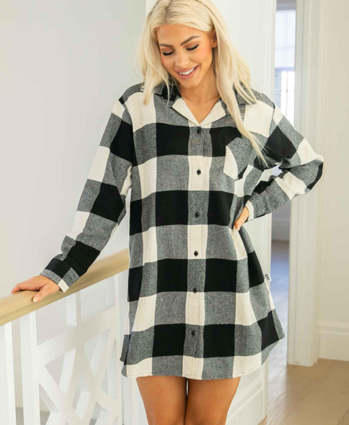Lazy One Flannel Truck Plaid | Button Nightshirt