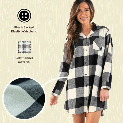 Lazy One Flannel Truck Plaid | Button Nightshirt
