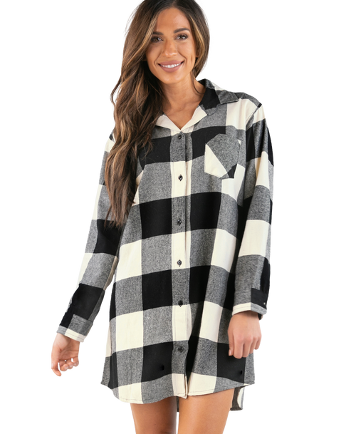 lazy one Flannel Truck Plaid | Button Nightshirt