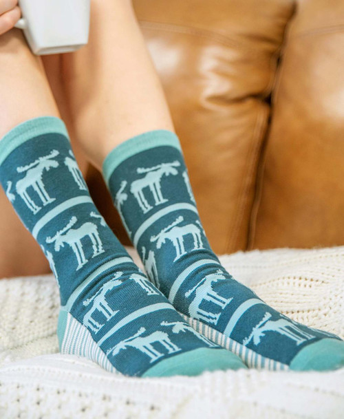 Lazy One Funky Moose Blue Crew Sock