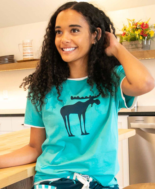 Lazy One Funky Moose Blue Women's Regular Fit Tee