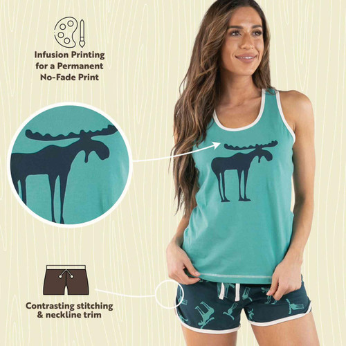Lazy One Funky Moose Blue Women's Tank & Short Set