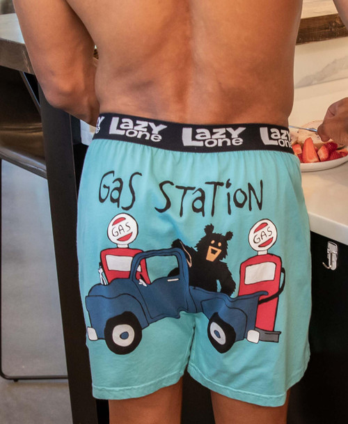 Lazy One Gas Station Men's Bear Funny Boxer