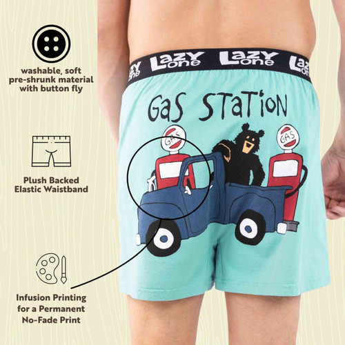 Lazy One Gas Station Men's Bear Funny Boxer