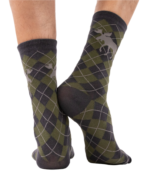 Lazy One Green Argyle Moose Crew Sock