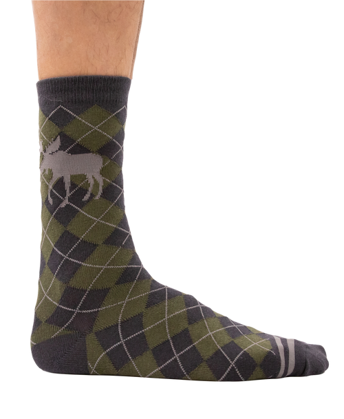 Lazy One Green Argyle Moose Crew Sock