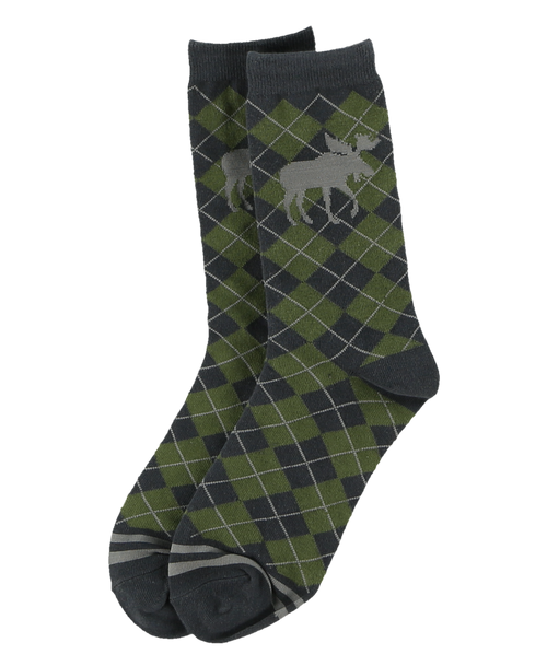 Lazy One Green Argyle Moose Crew Sock