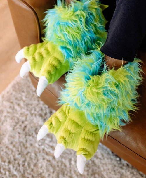 Lazy One Green Monster Kid And Adult Paw Slipper