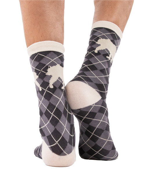 Lazy One Grey Argyle Bear Crew Sock