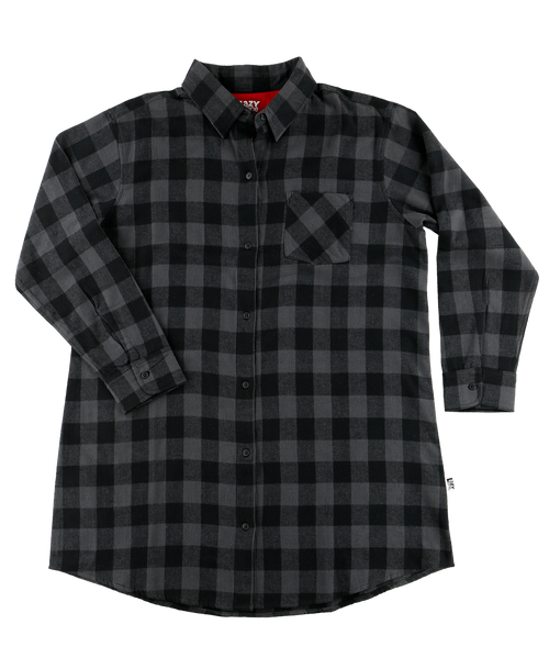 Lazy One Grey Plaid Flannel Button Nightshirt