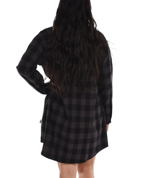 Lazy One Grey Plaid Flannel Button Nightshirt