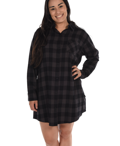 lazy one Grey Plaid Flannel Button Nightshirt