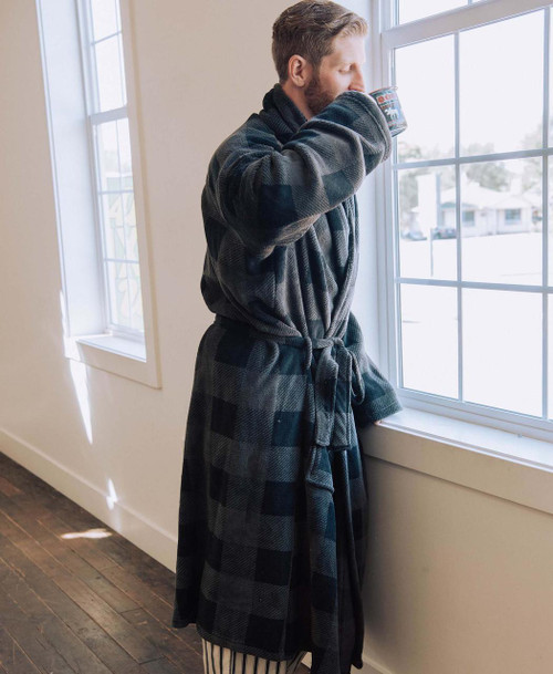 Lazy One Grey Plaid Men's Bathrobe