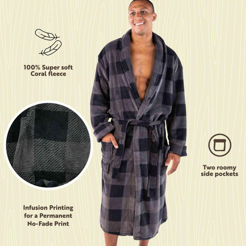 Lazy One Grey Plaid Men's Bathrobe