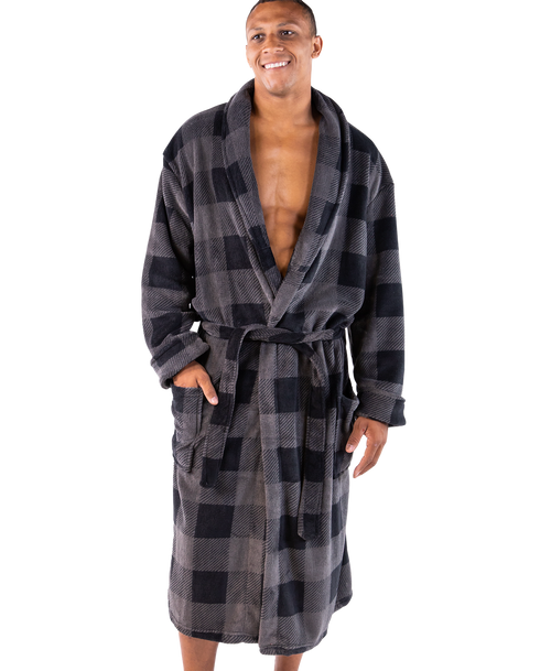 lazy one Grey Plaid Men's Bathrobe