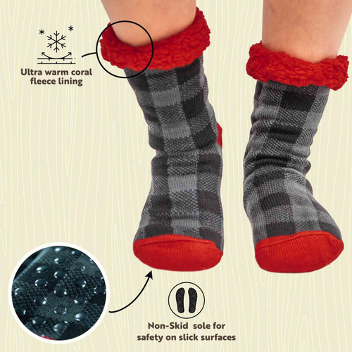Lazy One Grey Plaid Plush Sock