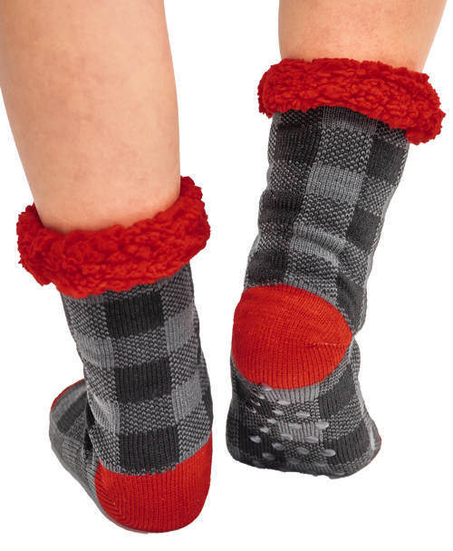 Lazy One Grey Plaid Plush Sock