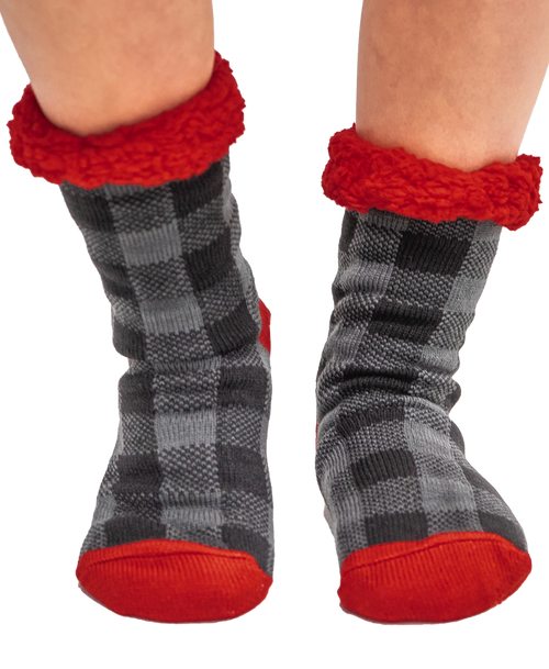 lazy one Grey Plaid Plush Sock