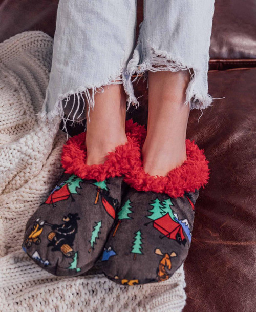 Lazy One Happy Camper Bear Fuzzy Feet Slipper