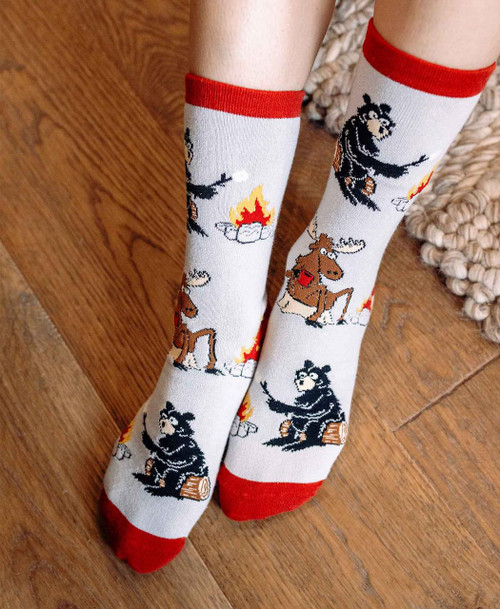 Lazy One Happy Camper Grey Crew Sock