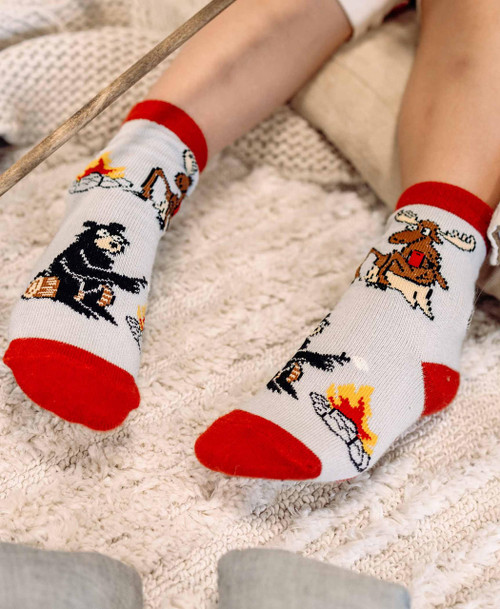 Lazy One Happy Camper Grey Kid Sock