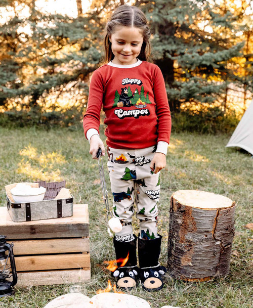 Lazy One Happy Camper Kid's Red Long Sleeve PJ's