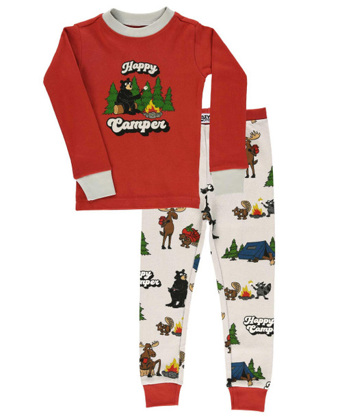 lazy one Happy Camper Kid's Red Long Sleeve PJ's