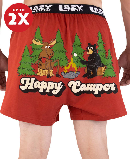 lazy one Happy Camper Men's Funny Red Boxer