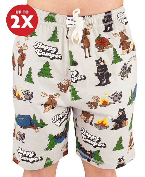lazy one Happy Camper Men's Grey Pajama Shorts