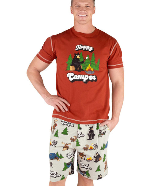 lazy one Happy Camper Men's Red Pajama Short Set