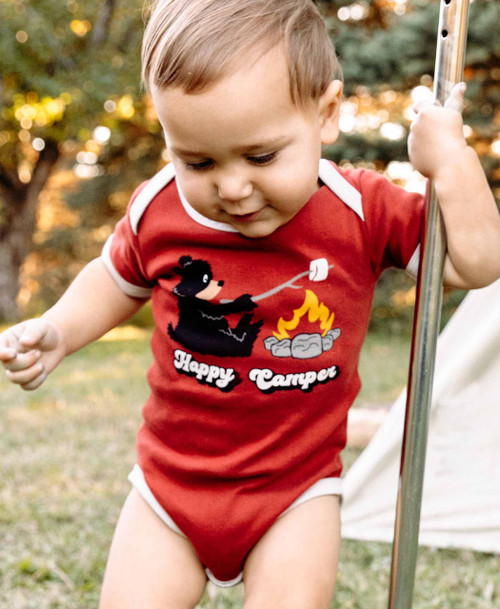 Lazy One Happy Camper Red Infant Creeper Onesie