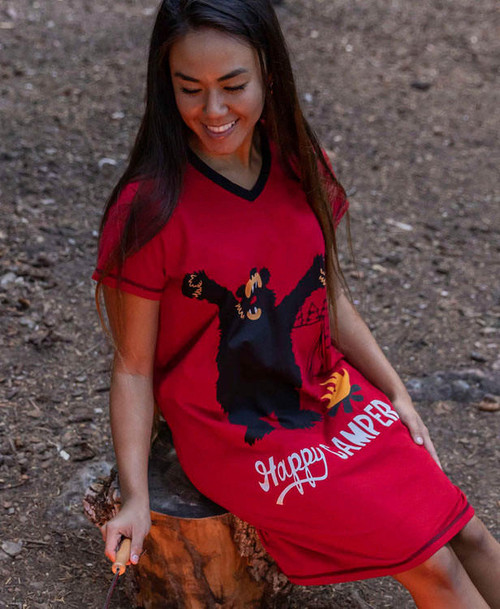 Lazy One Happy Camper Women's V-neck Nightshirt