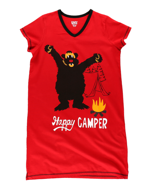 Lazy One Happy Camper Women's V-neck Nightshirt