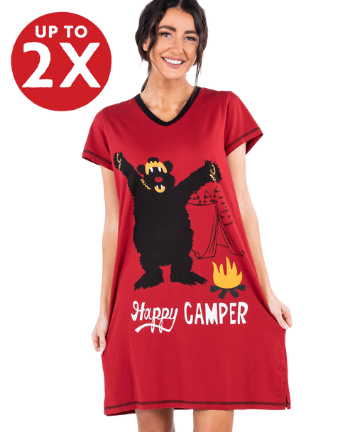 lazy one Happy Camper Women's V-neck Nightshirt