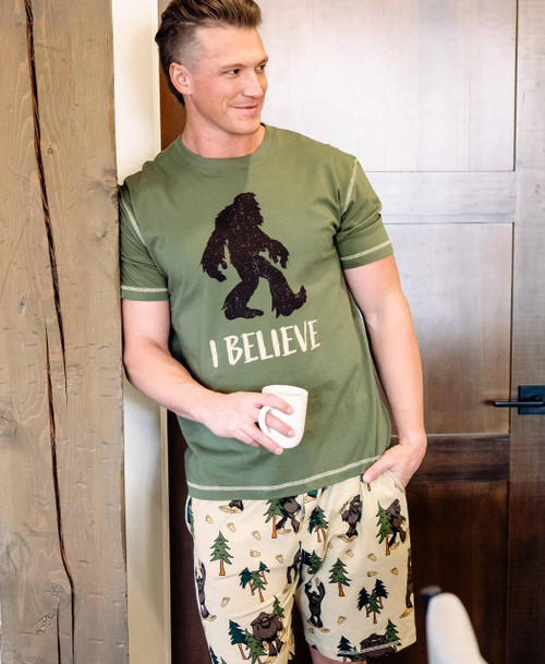 Lazy One I Believe Bigfoot Men's Pajama Short Set