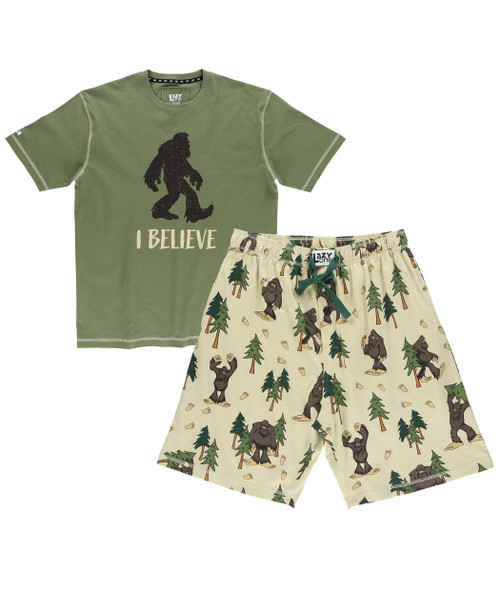 lazy one I Believe Bigfoot Men's Pajama Short Set
